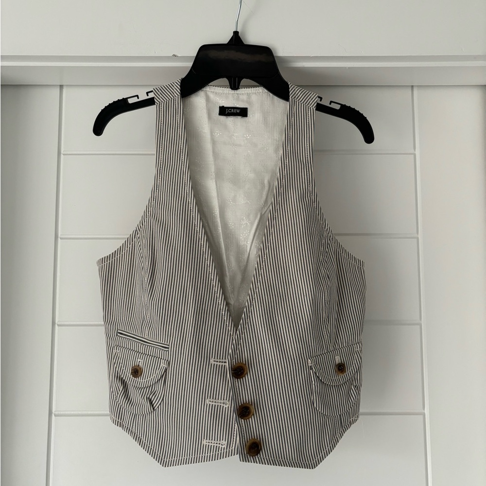 J.Crew Cotton Seersucker  Striped Vest with Button Details.